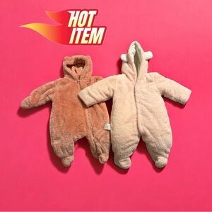 Baby Fleece Bunting Suit 0-3 Mo Bundle – Pink & Pale Pink, Gently Used